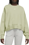 Nike Phoenix Fleece Crewneck Sweatshirt In Olive Aura/sail