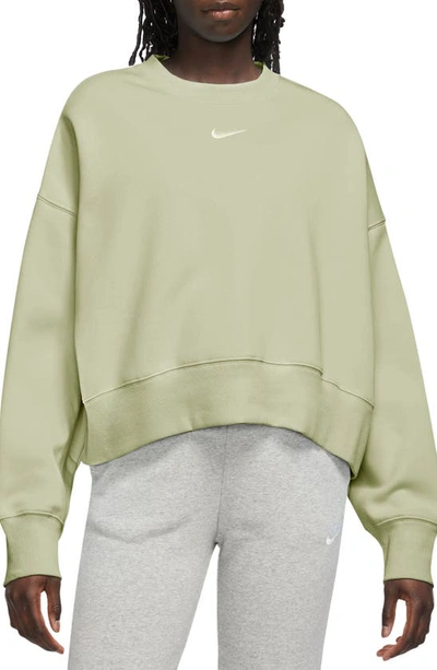 Nike Phoenix Fleece Crewneck Sweatshirt In Olive Aura/ Sail