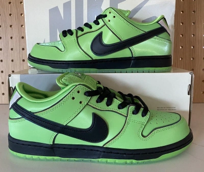 Pre-owned Nike Sb Dunk Low Pro The Powerpuff Girls Buttercup [size 6-14] Green Fz8319-300