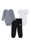 Nike Babies' Solid 3-piece Bodysuits & Joggers Set In Black