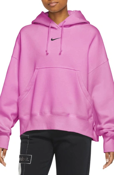 Nike Sportswear Phoenix Fleece Pullover Hoodie In Playful Pink/ Black