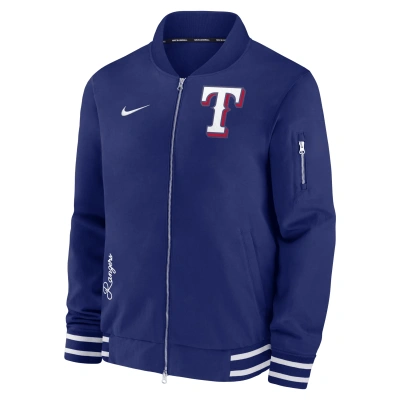 Nike Texas Rangers Authentic Collection  Men's Mlb Full-zip Bomber Jacket In Blue