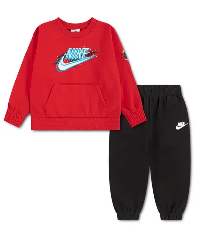 Nike Babies' Toddler Boys' 2t-4t Snow Motion Long-sleeve Crewneck Fleece Top And Pants, 2-piece Set In Red