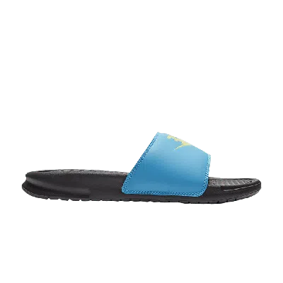 Pre-owned Nike Wmns Jdi Benassi Slides 'blue Fury Limelight' In Black