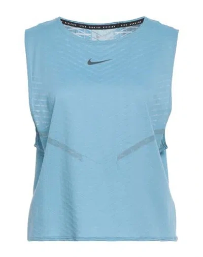 Nike Woman T-shirt Pastel Blue Size L Nylon, Elastane