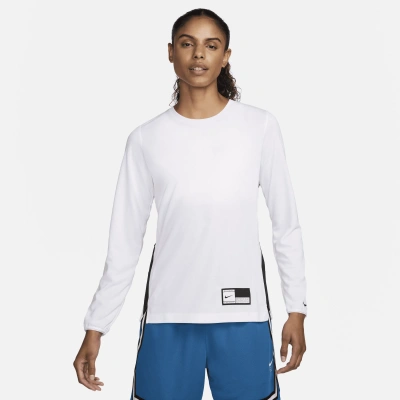 Nike Women's Dri-fit Long-sleeve Warm-up Basketball Top In White/ Black/ Black