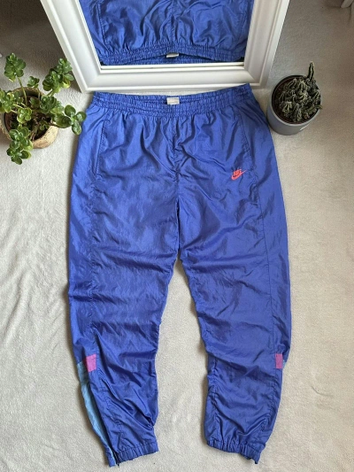 Pre-owned Nike X Vintage 90's Nike Vintage Basic Logo Streetwear Nylon Sweatpants In Blue