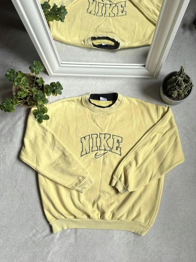 Pre-owned Nike X Vintage 90's Nike Vintage Big Logo Streetwear Bootleg Sweatshirt In Yellow
