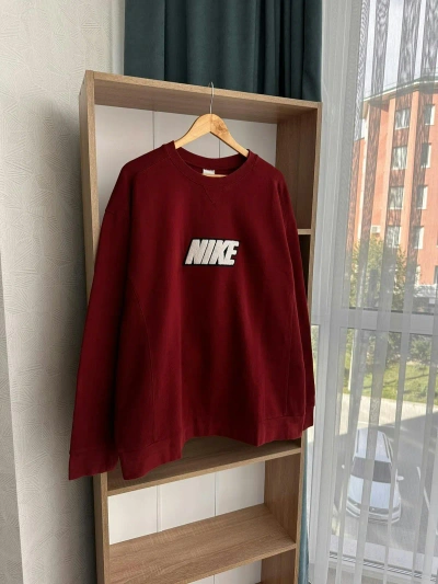 Pre-owned Nike X Vintage Nike Fluffy Logo Red Sweatshirt Y2k In Burgundy