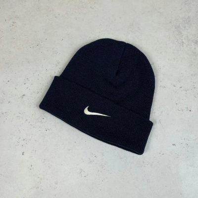 Pre-owned Nike X Vintage Nike Swoosh Logo Beanie Vintage Hat Winter In Blue