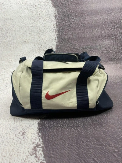 Pre-owned Nike X Vintage Nike Vintage 90's Beige Blue Sport Bag Swoosh Logo