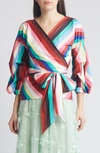 Nikki Lund Anna Tie Waist Wrap Top In Rainbow