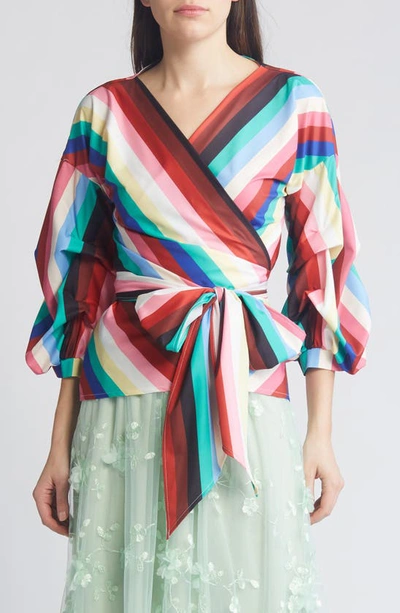 Nikki Lund Anna Tie Waist Wrap Top In Rainbow