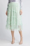 Nikki Lund Audra Floral Appliqué Chiffon Maxi Skirt In Green