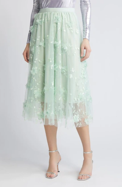 Nikki Lund Audra Floral Appliqué Chiffon Maxi Skirt In Green