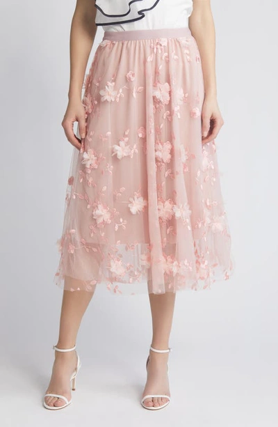 Nikki Lund Audra Floral Appliqué Chiffon Maxi Skirt In Pink