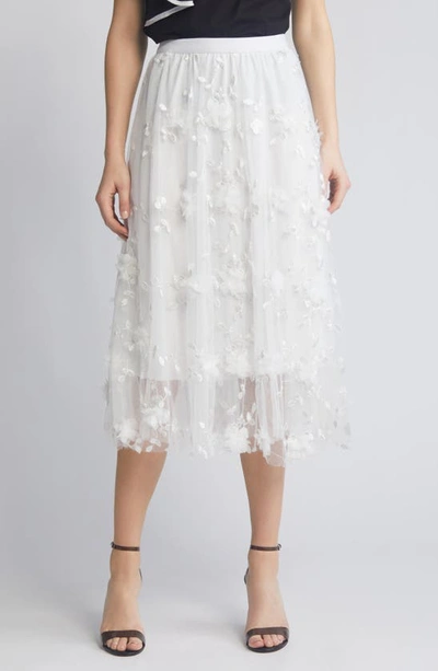 Nikki Lund Audra Floral Appliqué Chiffon Maxi Skirt In White