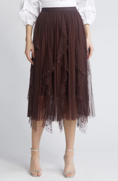 Nikki Lund Wendy Beaded Tulle Skirt In Brown