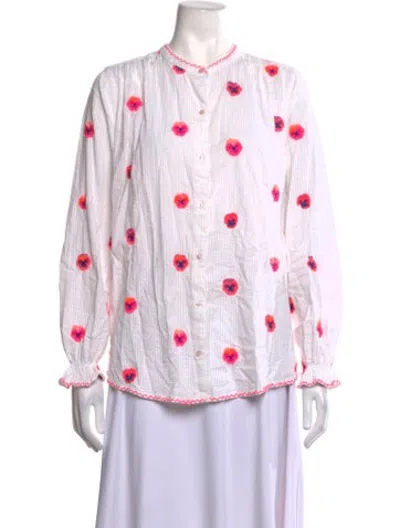 Pre-owned Nimo With Love Floral Print Crew Neck Top In Pink/white