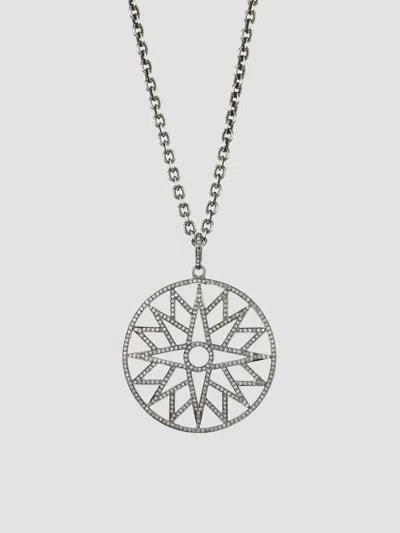 Nina Gilin Women's Black Rhodium-plated & Diamond Sunburst Pendant Long Necklace In Silver