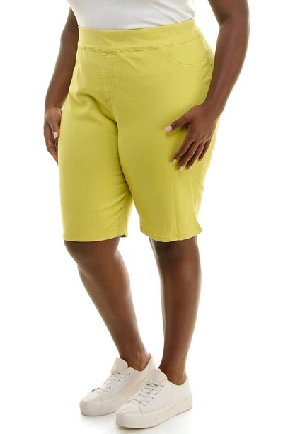 Nina Leonard Denim Bermuda Shorts In Chartreuse