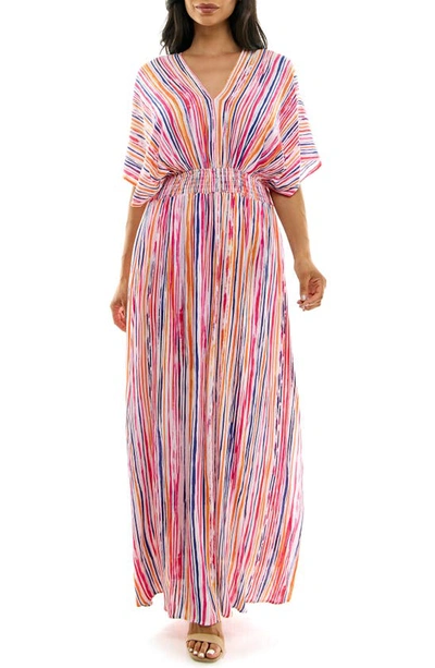 Nina Leonard Dolman Sleeve Smocked Maxi Dress In Dragon Fruit Multi
