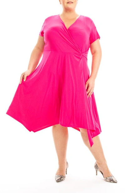 Nina Leonard Handkerchief Hem Dress In Dragon Fruit