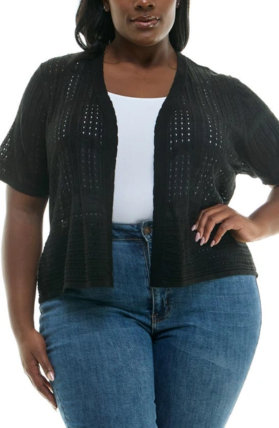 Nina Leonard Open Front Crochet Bolero In Black