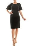 Nina Leonard Puff Sleeve Shift Dress In Black