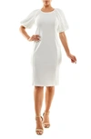 Nina Leonard Puff Sleeve Shift Dress In Ivory