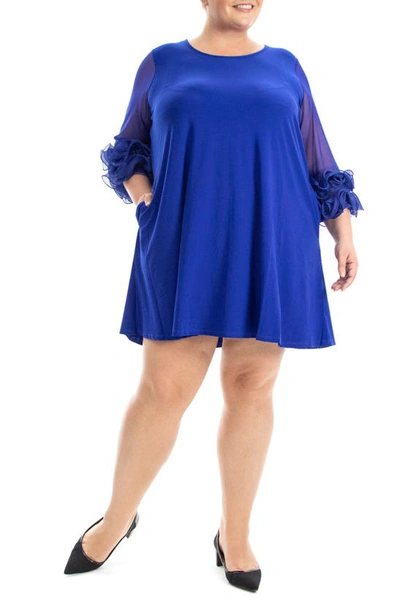Nina Leonard Ruffle Cuff Shift Dress In Deep Sapphire
