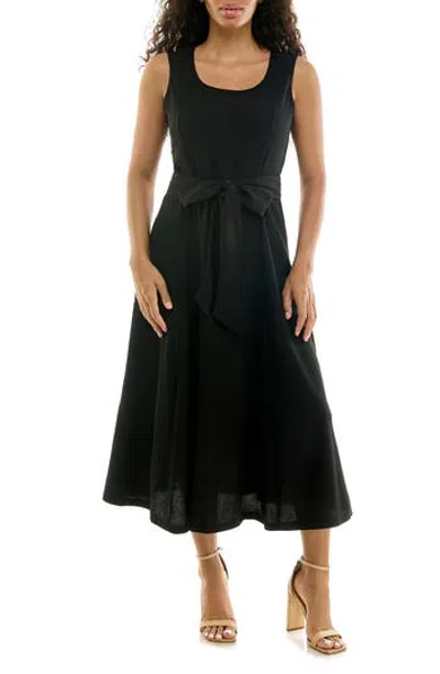 Nina Leonard Sylvia Waffle Knit Midi Dress In Black