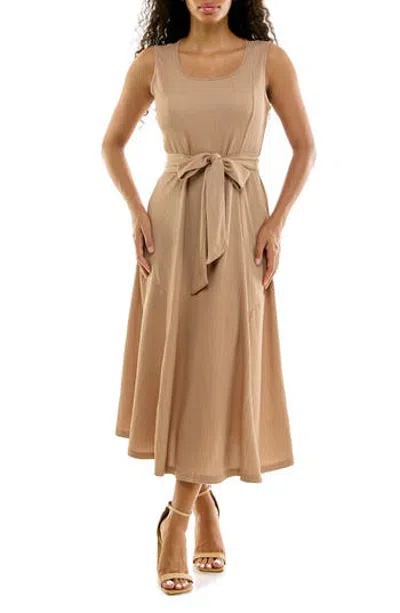 Nina Leonard Sylvia Waffle Knit Midi Dress In Neutral