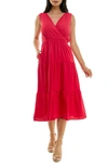 Nina Leonard Tiered Midi Dress In Cherry