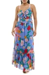 Nina Leonard Twist Front Maxi Dress In Peri Multi