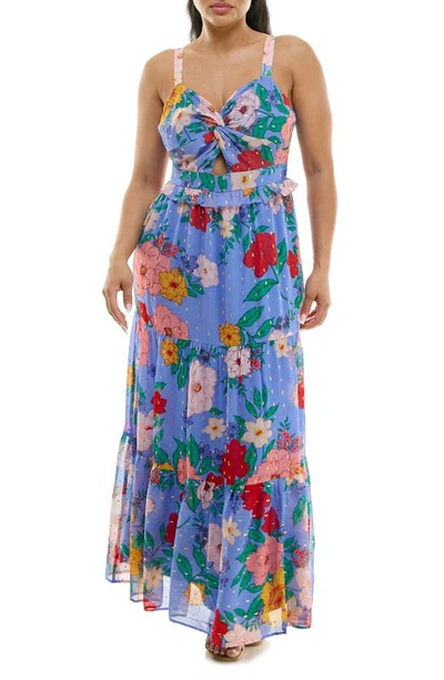 Nina Leonard Twist Front Maxi Dress In Peri Multi