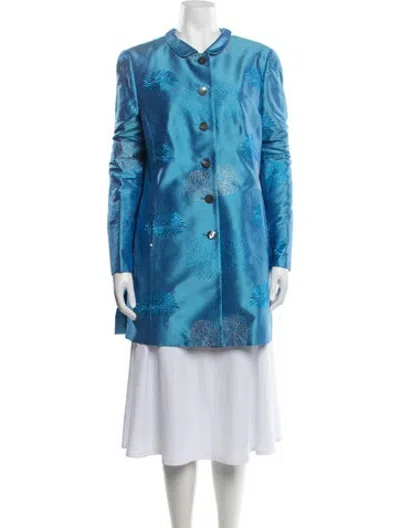 Pre-owned Nina Mclemore Silk Floral Print Coat In Blue