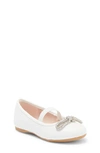 Nina Kids' Wyny Rhinestone Bow Flat In White Smooth