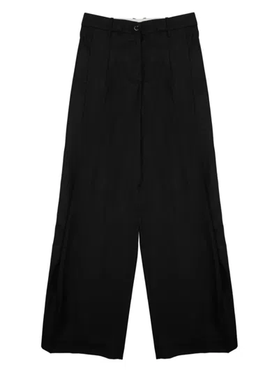 Nine In The Morning Black Relaxed Pleated Pants In Animal Print
