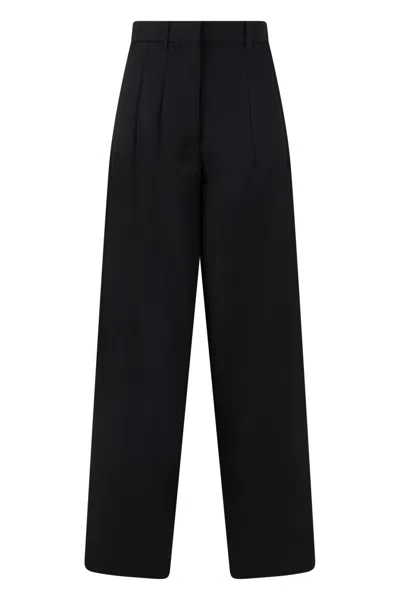 Nine In The Morning Black Relaxed Pleated Pants In Animal Print