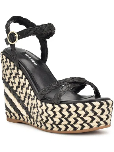 Nine West Caress 3 Womens Woven Ankle Strap Espadrilles In Black