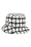 Nine West Houndstooth Faux Fur Reversible Bucket Hat In Black