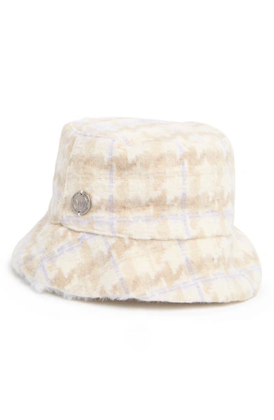 Nine West Houndstooth Faux Fur Reversible Bucket Hat In Grey