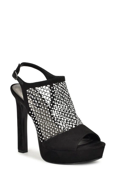 Nine West Wohmah Rhinestone Mesh Platform Sandal In Black