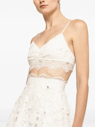 Nissa 3d Floral Embroidery Cotton Crop Top In White
