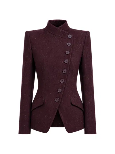 Nissa Fitted Gold-thread Tailored Blazer In Burgundy