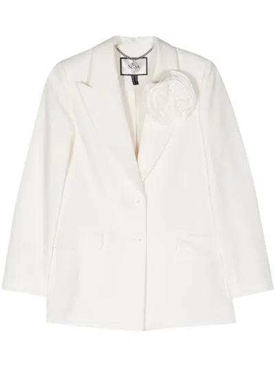 Nissa Floral-appliqué Single-breasted Blazer In White