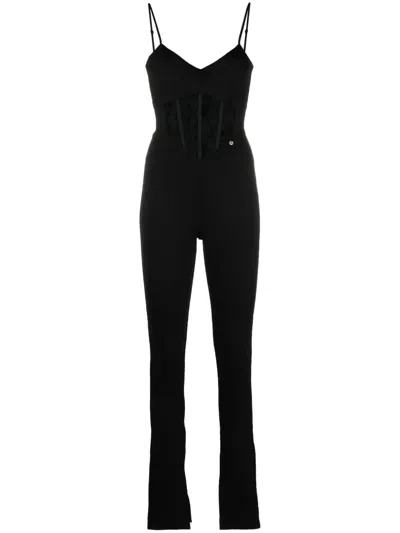 Nissa Floral-lace Corset Jumpsuit In Black