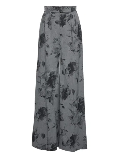 Nissa Floral-print Trousers In Gray