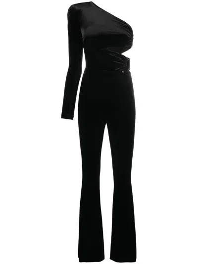 Nissa One-shoulder Velvet Jumpsuit In Black